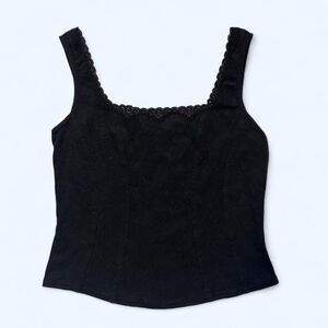 Vintage Arianne Women's Black Corset Style Textured Lace Tank Top